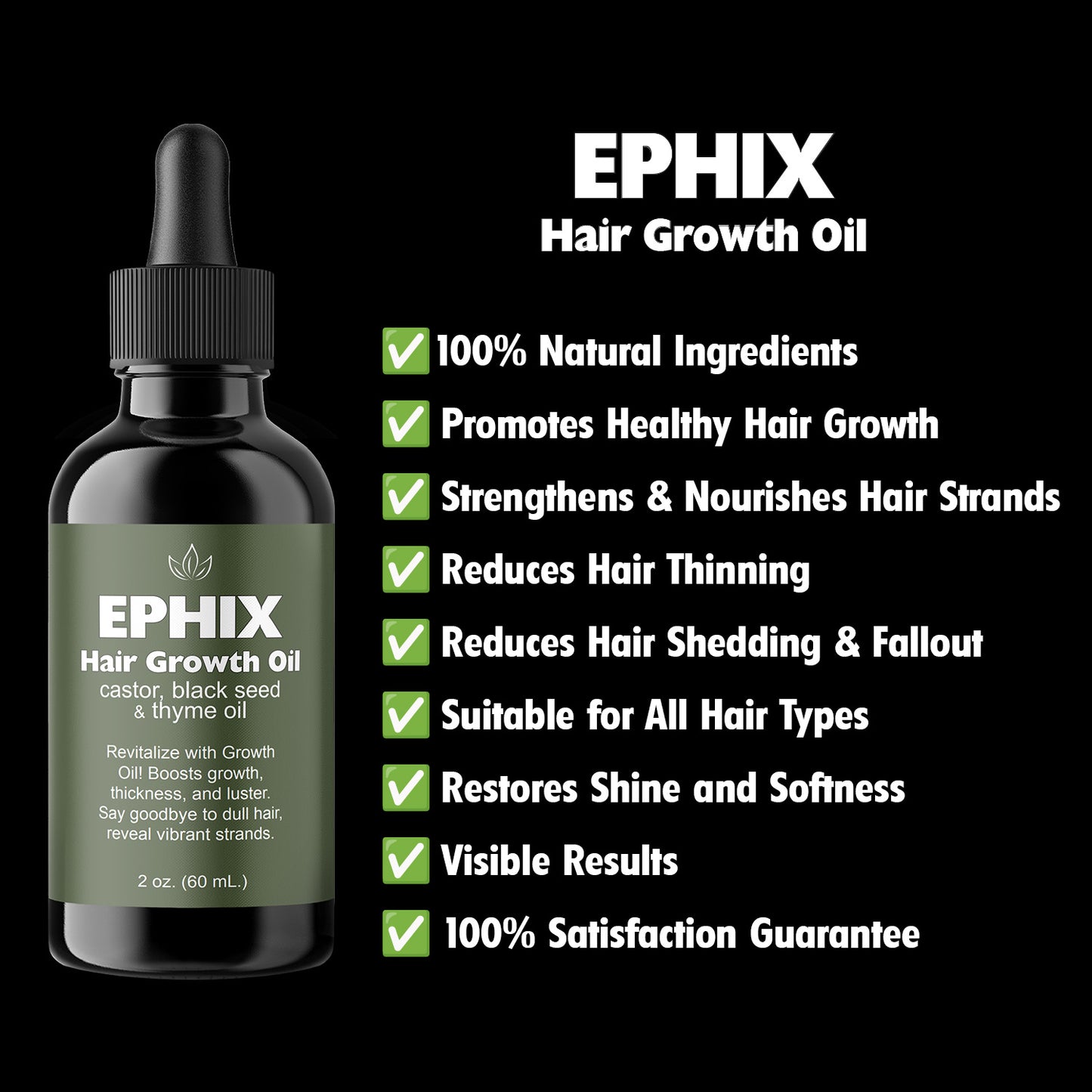 EPHIX Hair Growth Oil with Castor, Black Seed, and Thyme Oil
