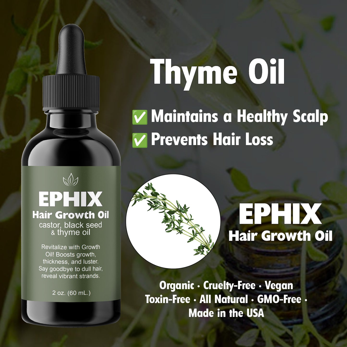 EPHIX Hair Growth Oil with Castor, Black Seed, and Thyme Oil