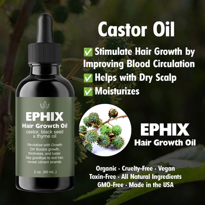EPHIX Hair Growth Oil with Castor, Black Seed, and Thyme Oil
